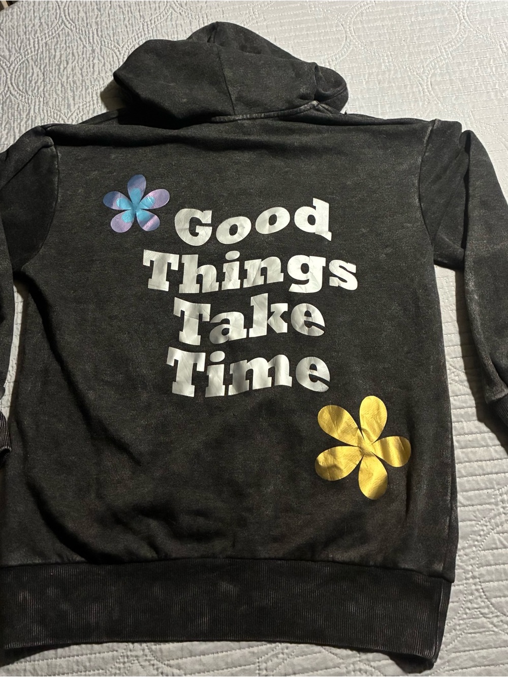 No Boundaries Black Peace Floral Zip-Up Hoodie - Picture 4 of 5